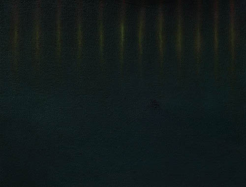 Ente verl&auml;sst Eckernf&ouml;rder Bucht, 27 x 33 cm, Oel auf Leinwand, 2010